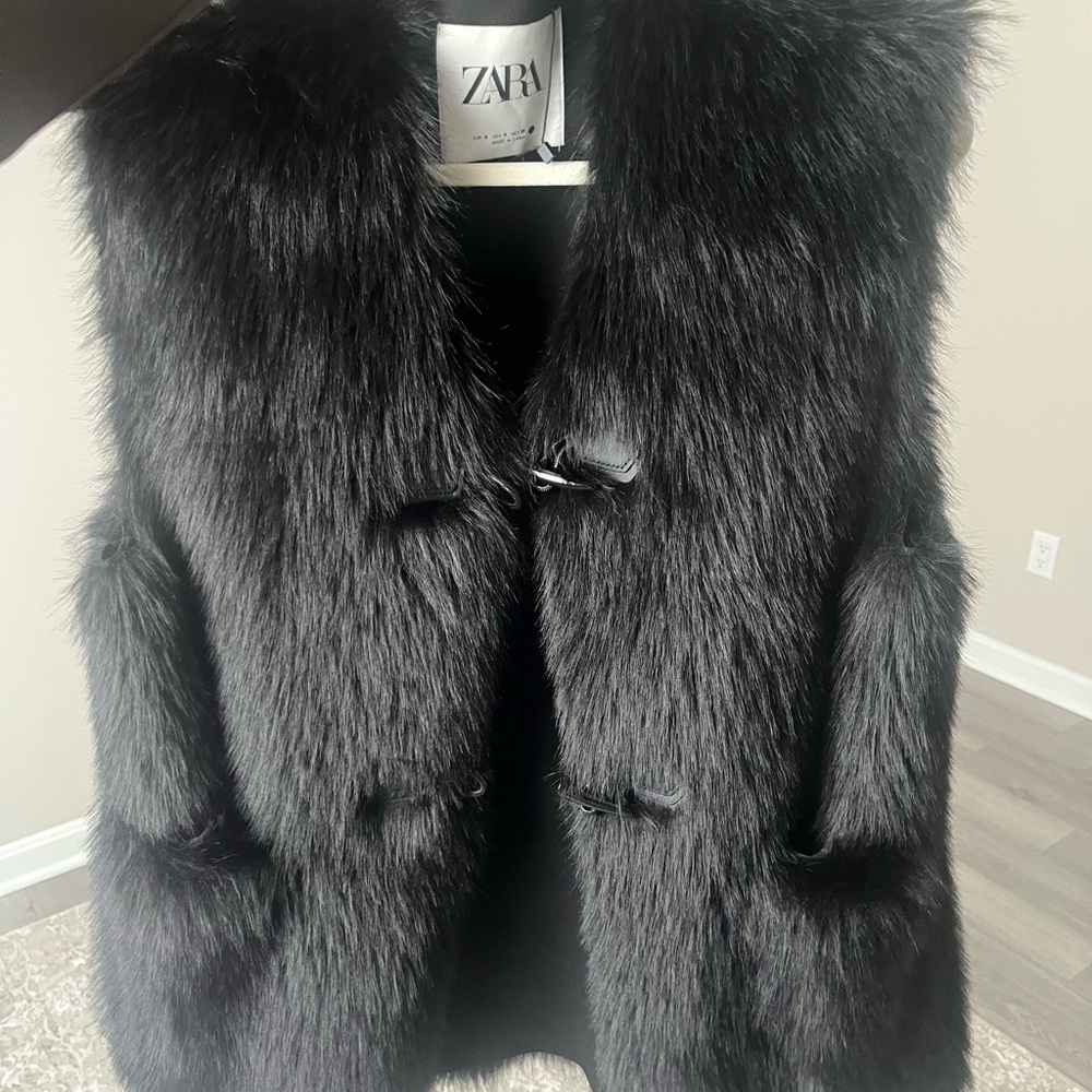 ZARA Black Faux Fur Vest